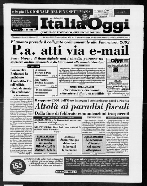 Italia oggi : quotidiano di economia finanza e politica